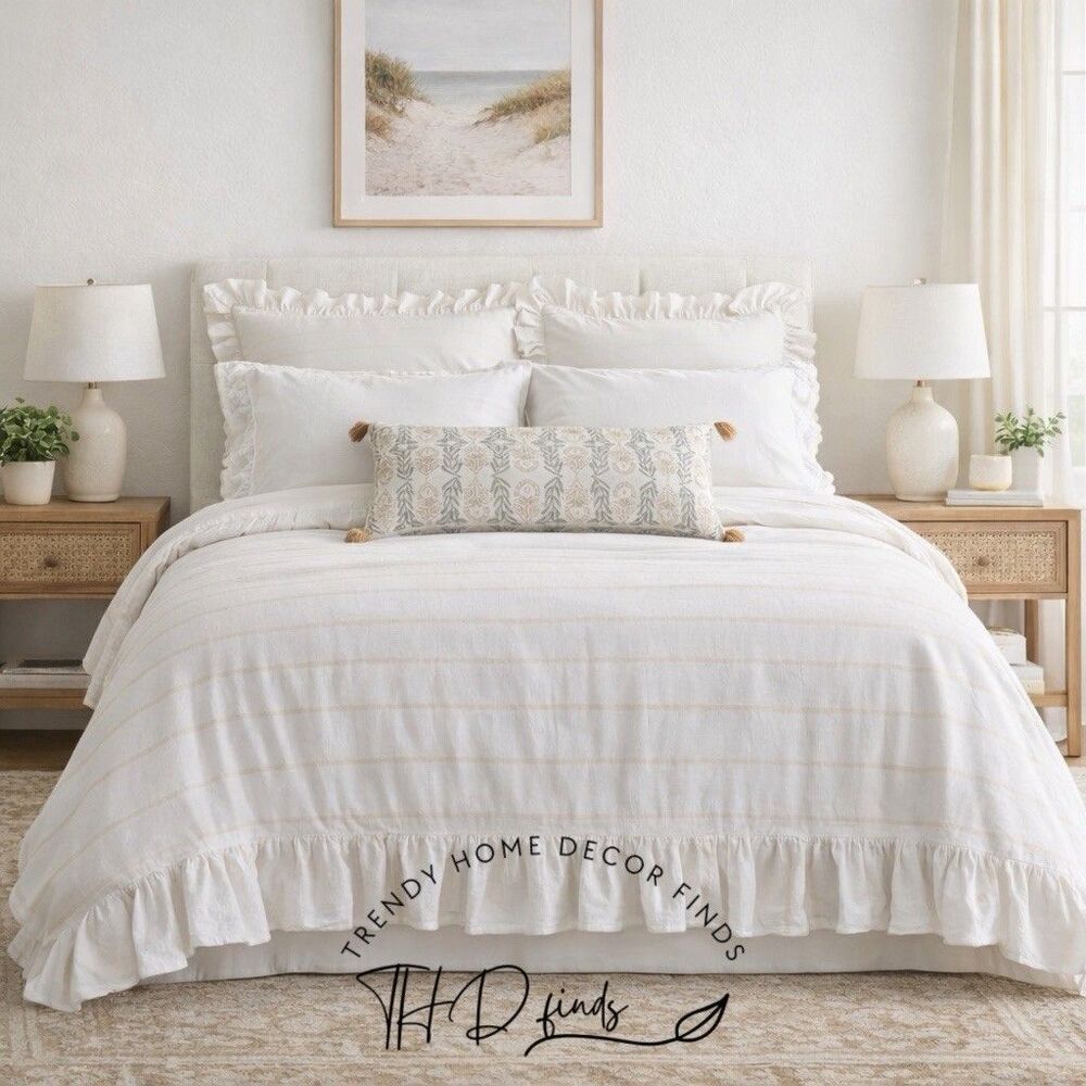 BUNDLE DEAL King Studio McGee Slub Comforter Set +  Ruffle Sheets + Lumbar